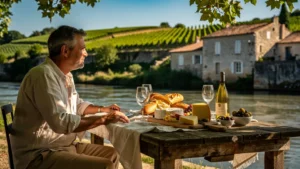 Déjeuner lumineux à Bourg-sur-Gironde avec vue sur la Gironde, paysage et ambiance détendue à 38 ans