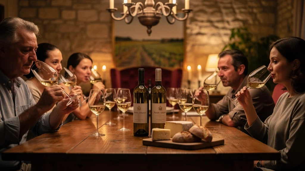 Dégustation à l’aveugle de deux Pessac-Léognan blancs entre amis bordelais autour d’une table conviviale