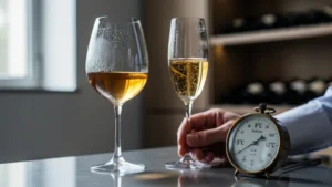 Évolution d’un Sauternes jeune en verre tulipe et flûte à 8°C et 12°C après 30 minutes
