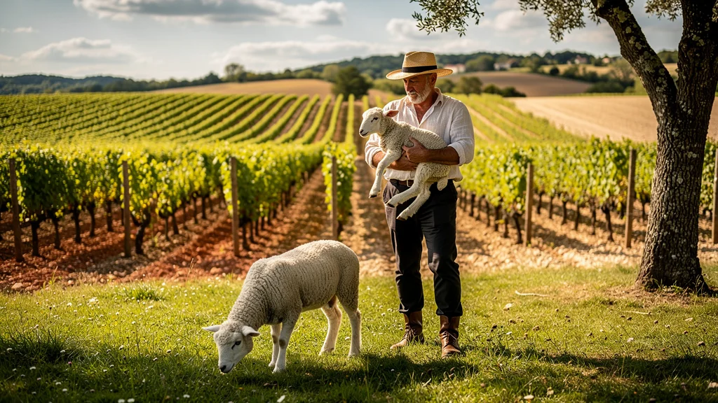 Agneau de printemps dans un paysage viticole entre Listrac et Moulis, symbolisant l’accord des crus
