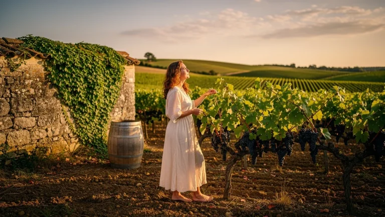 Paysage hyperréaliste d'une après-midi à Lalande-de-Pomerol, reflet d'une révélation personnelle profonde
