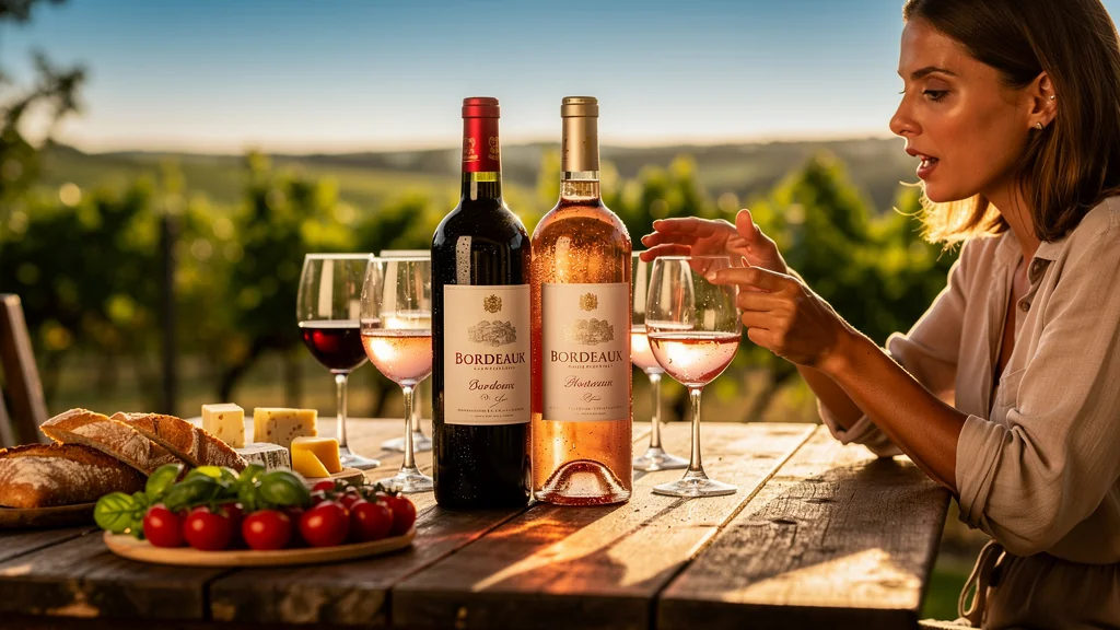 Bordeaux clairet et rosé de Bordeaux sur une table d'été pour un apéro convivial et estival