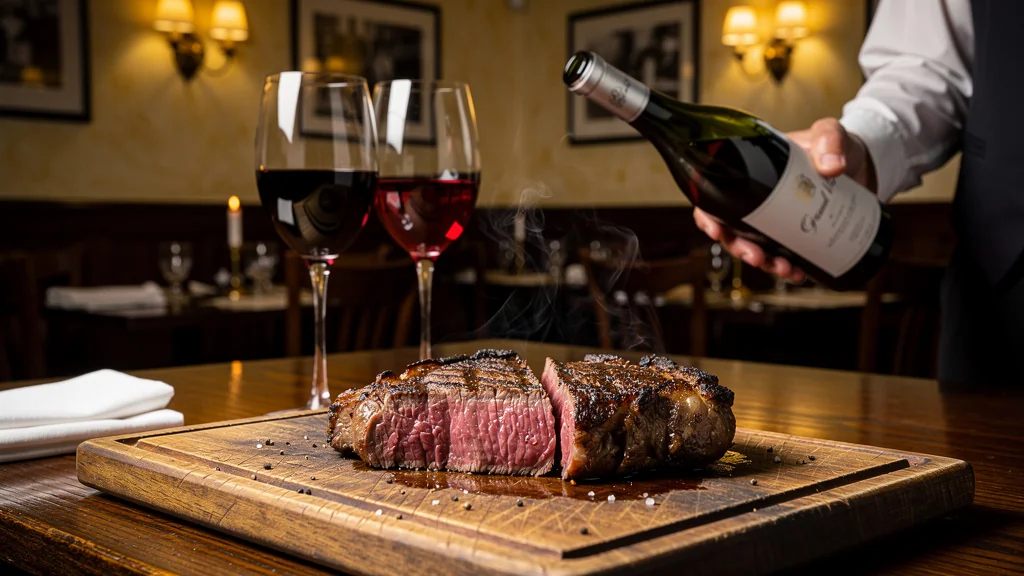 Entrecôte grillée avec verre de Graves rouge et Côtes de Bourg, conseils selon budget et saveurs