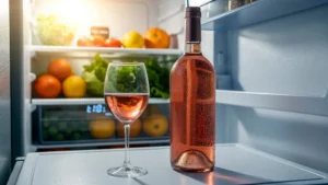 Bouteille de clairet ouverte gardée 24h au frigo en été, étude température ambiante ou froide