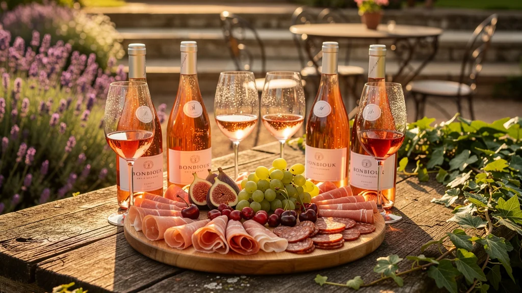 Quatre rosés de Bordeaux dégustés sur une planche de charcuterie d’été en plein air